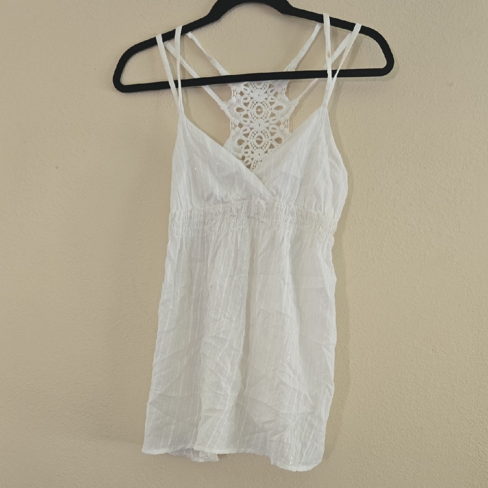 Decree White Crochet Back Camisole